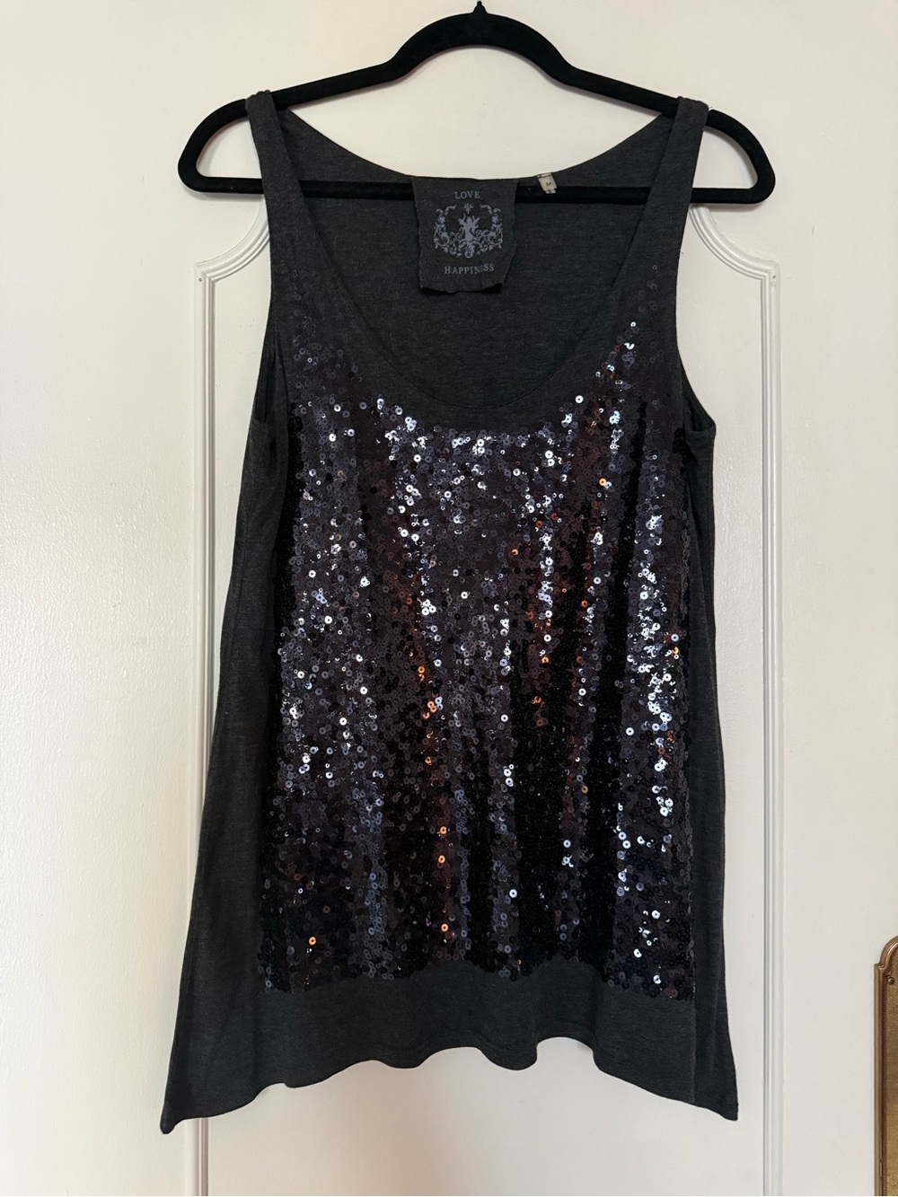 Love Black Sequin Tank Top